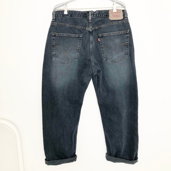 Vintage Levi's Loose Straight High Waisted Ribcage Wedgie Mom Dad Black Wash 569 - Picture 7 of 11